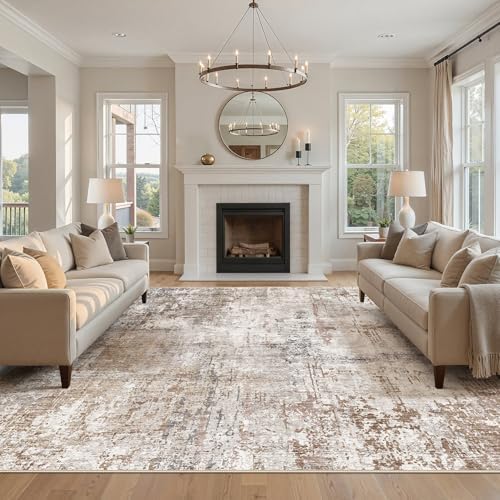 UERMEI Square Area Rugs : Washable 10x10 Neutral Modern Abstract Carpet for Living Room Bedroom - Soft Floor Mat with Non Slip Backing for Kitchen Nursery Dorms Farmhouse Home Decor - Brown/Grey/Red - Image 5