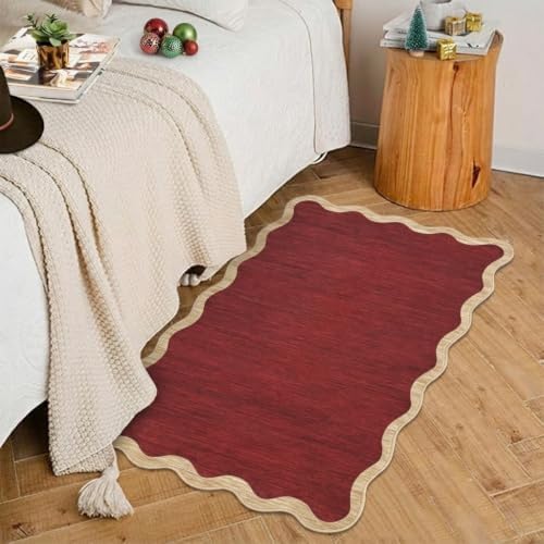 GarveeHome Christmas Rugs 2x3 Scalloped Door Mat Washable Small Bathroom Rug Non Slip Kitchen Rug No-Shedding Floor Mat, Easy to Care, Foldable Indoor Decorative Rugs for Entrance Kitchen, Red by GarveeHome