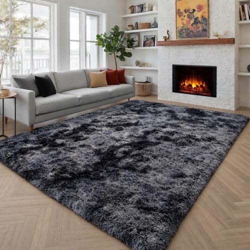 PAGISOFE Area Rugs 9x12 Living Room,Large Dark Grey Shag Rugs for Bedroom, Extra Large Thick Gray Fluffy Nursery Carpet Boys Girls Dorm Rugs for Kids Room Home Decor Aesthetic,Playroom Classroom Men by PAGISOFE