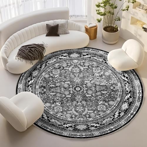OPPODREAM Vintage Black Area Rugs 6' Round, Washable Rug for Living Room by OPPODREAM
