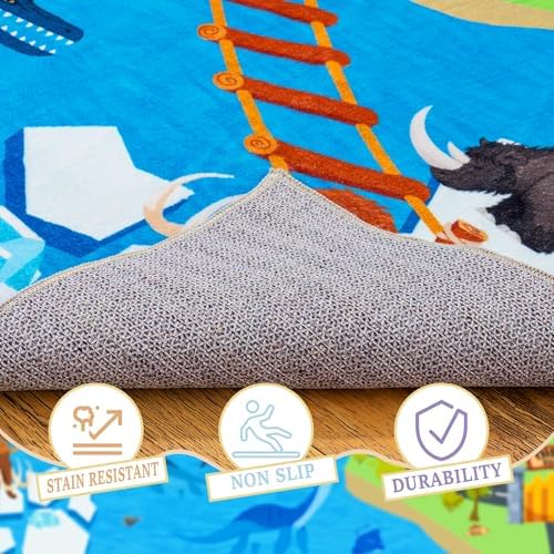 Kids Rugs for Playroom 9x12 ft - Non-Slip Car Rug Play Mat Dinosaur - Image 4