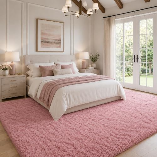 9x12 Ft Blush Pink Fluffy Area Rug for Living Room, Soft Washable - Image 2