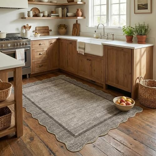 GarveeHome Scalloped Washable Rugs for Entryway 3x5 Rug Non-Slip, Brown - Image 2