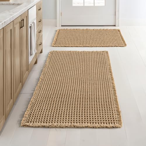 MIULEE Set of 2 Waffle Bathroom Rugs Boho Bath Mat Brown 17"x24"+18"x30" by MIULEE