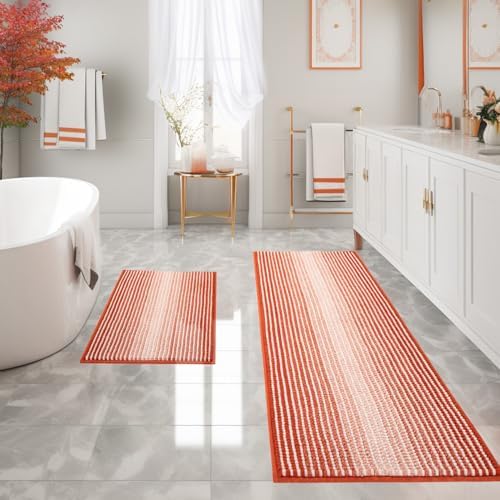BSICPRO Bathroom Rugs Sets 2 Piece, Non Slip Bath Mats, Sunset Orange by BSICPRO