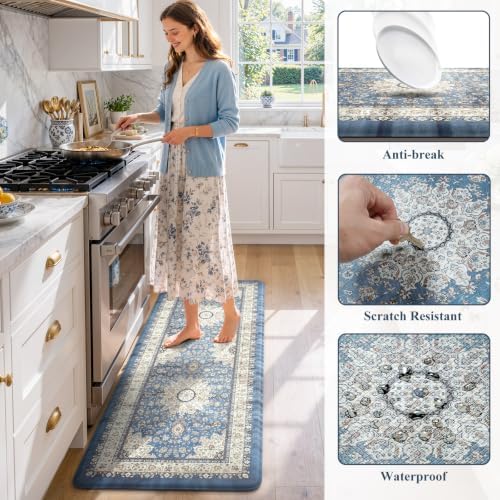 Collive Kitchen Mats Cushioned Anti Fatigue Blue Kitchen Rug Set, 24''x59'' - Image 6