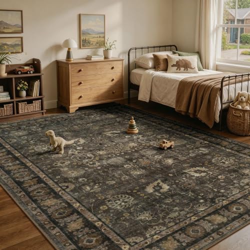 8x10 Brown Area Rugs for Living Room, Washable Non-Slip Soft Rug - Image 6