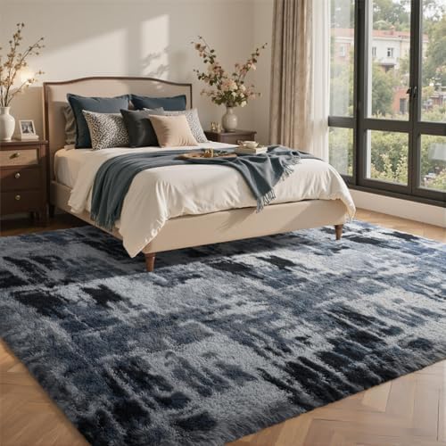 8x10 Ft Extra Large Shag Rugs for Living Room, Tie Dyed Ultra Soft Fluffy Furry Area Rugs for Bedroom Indoor Floor, Aesthetic Carpet for Kids Home Decor (Blue) - Image 2