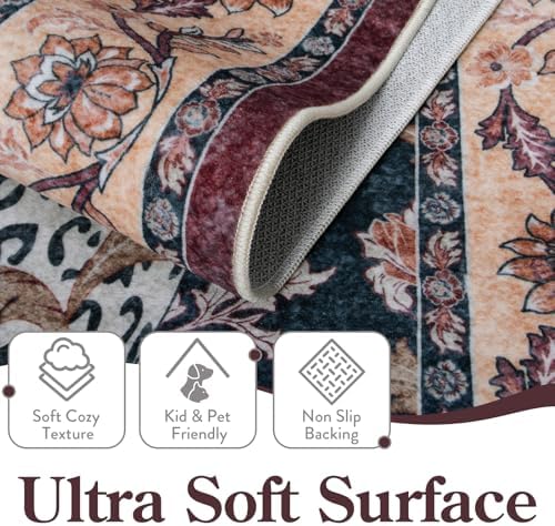 Moynesa Leopard Washable Area Rugs for Living Room, 5x7 Vintage Soft Rug for Bedroom, Non Slip Boho Ultra Thin Large Stain Resistant Throw Rug for Dining Guest Room, Puce Red - Image 4