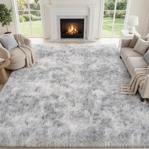 PLHXFR 5x7 Area Rugs Living Room: Fluffy Bedroom Shag Rug Light Grey by PLHXFRSoftAreaRugs