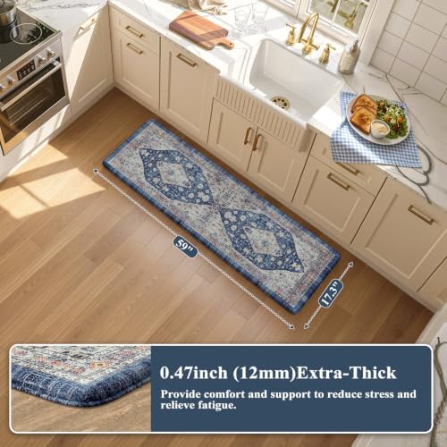 Collive Cushioned Anti Fatigue Kitchen Runner Rugs, Dusty Blue, 17.3”x59” - Image 2