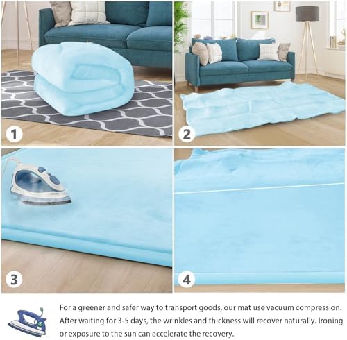Baby Play Mat for Floor Nursery Muscle Area Rug Playroom Rug 47"x47" Elastic Foam 1.3" Thick Crawling Mat for Babies,Toddlers, Infants,Kids(Ice Blue) - Image 5