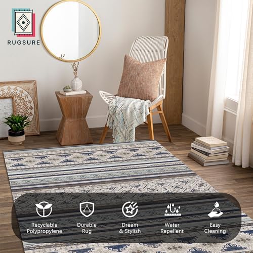 RUGSURE Washable Area Rugs 8' x 10' - 1/6 Thick - Moroccan-Inspired -Stain & Water Resistant Non-Slip - Resistant Rug for Living Room, Bedroom, Nursery, Pet & Child Friendly (Blue and Brown) - Image 5