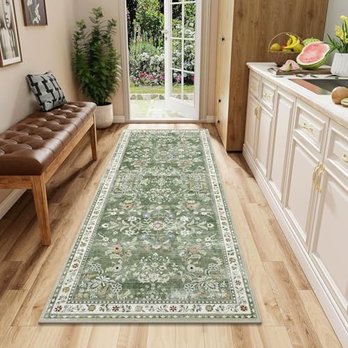Yamaziot 2x5 Washable Hallway Runner Rug Non Slip Floral Carpet, Sage Green by Yamaziot