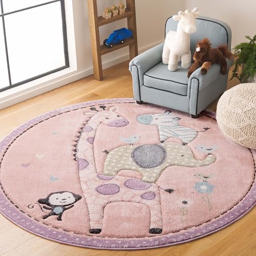SAFAVIEH Carousel Kids Round Rug 4', Modern Blush Pink CRK120U by Unknown
