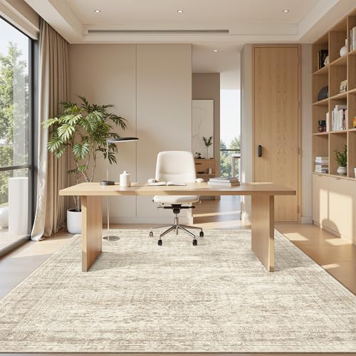 Soalmost 5x7 Area Rugs Beige Low Pile Washable Trendy Faded Style Rug - Image 4