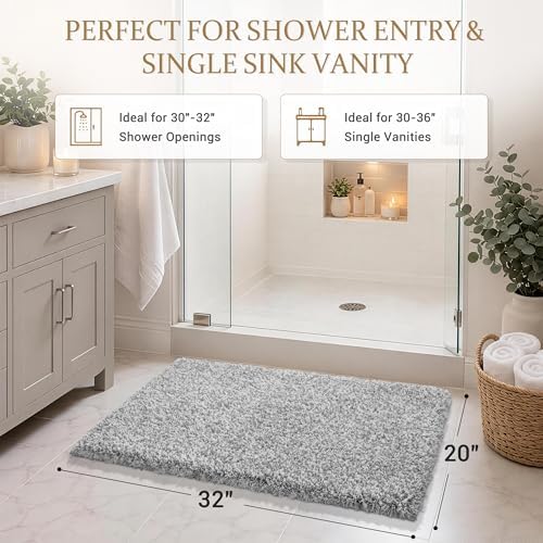 Yimobra Bathroom Rugs Non Slip Washable 32X20, Ultra Soft and Water Absorbent Bath Mats, Plush Fluffy Shower Mat Outside, Microfiber Thick Matts for Bathroom Floor/Tub, Light Gray and White - Image 2