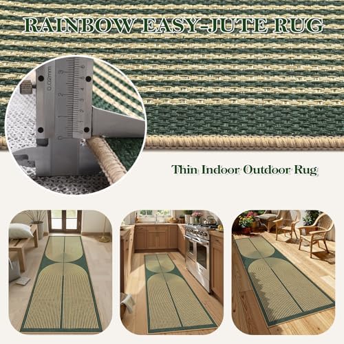Lahome Rainbow Easy Jute Green Kitchen Runner,2x8 Indoor Outdoor Runner Rug - Image 3