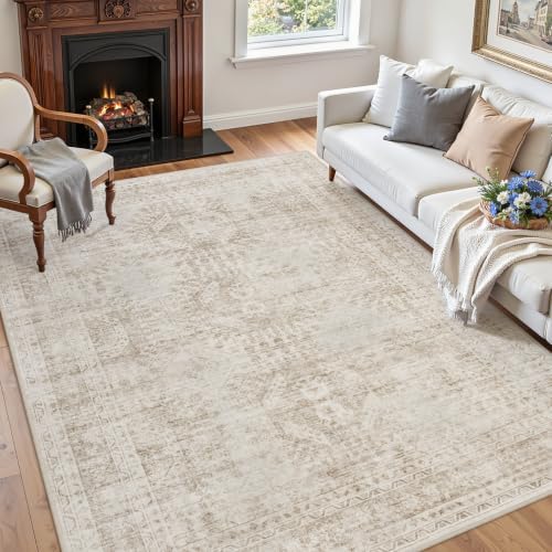 5x8 Area Rugs Living Room: Bedroom Neutral Washable Carpet Brown - Image 3