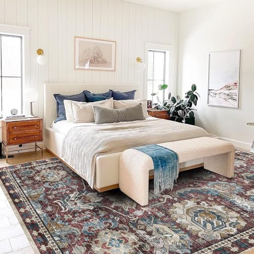RUGSURE Washable Area Rugs - Perfect for Living Room, Bedroom, Kids Room, Nursery - Stain & Water Resistant Non-Slip, Pet & Child Friendly, Vintage Tribal Area Rugs (Rust and Blue, 5' x 7') - Image 6