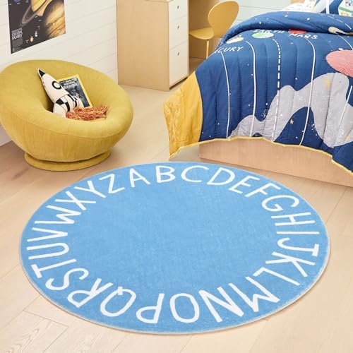 Topotdor Round ABC Area Rug,47 Inch Soft Floor Carpet,Sky Blue - Image 2