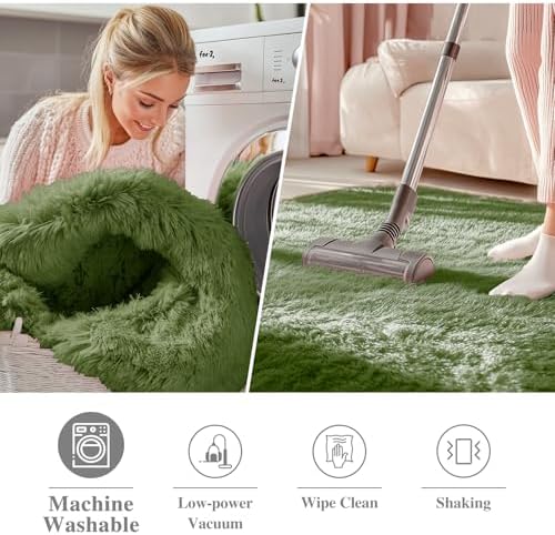 OLANLY Green Round Rugs for Bedroom - Machine Washable, 6 ft Circle Area Rugs for Living Room, Soft and Fluffy Shaggy Carpet for Teen Girl and Boys, Nursery Rooms, Dorms, Home Decor Aesthetic - Image 3