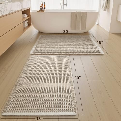 Upgraded Waffle Bath Mat Set of 2 Absorbent Non Slip Bathroom Mat 18" x 30" - Image 2
