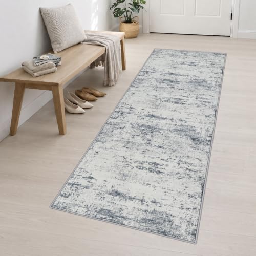 3x10 Washable Runner Rug：Modern Abstract Soft Carpet Blue Grey - Image 3