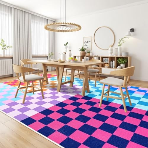 Terrug Multicolored Checkered Rug for Living Room, 5x7 Soft Area Rugs - Image 4