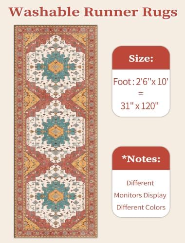 SERISSA 2'6"x10' Washable Non Slip Boho Runner Rug for Hallway，Orange - Image 6