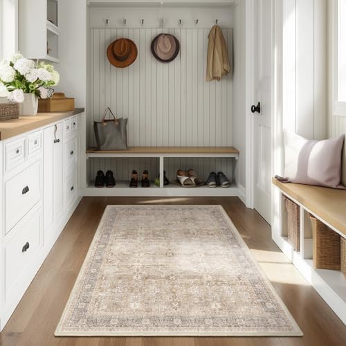 Small Area Rugs 3x4, Neutral Beige Throw Rugs for Kitchen Bathroom Bedroom, Washable Non Slip Ultra Thin Front Indoor Door Mats for Entrance Entryway Foyer, Vintage Farmhouse Earth Tone - Image 4