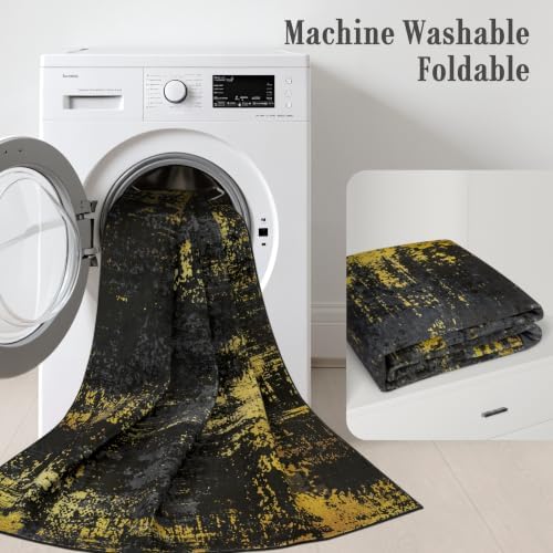 10x12 Area Rug Living Room: Modern Washable Soft Carpet Black Gold - Image 7