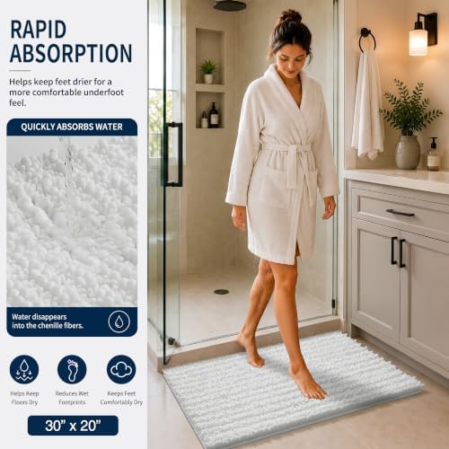 Yimobra Bathroom Rug Set 3 Piece, Super Water Absorbent Bath Mat Set, White - Image 3