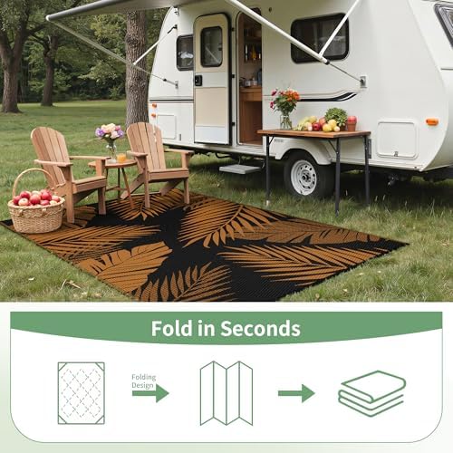 GENIMO Outdoor Rug, Waterproof Plastic for Fall Decor, 6'x9' Orange Black - Image 7