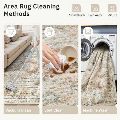 Soalmost 10x14 Area Rugs for Living Room Washable Rug Non-Slip Brown/Pink - Image 5