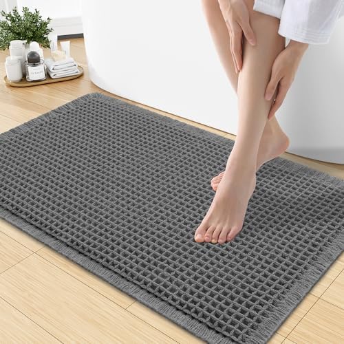 Smiry Waffle Bath Mat 30X18, Extra Soft Absorbent Bathroom Rugs, Dark Grey by Smiry