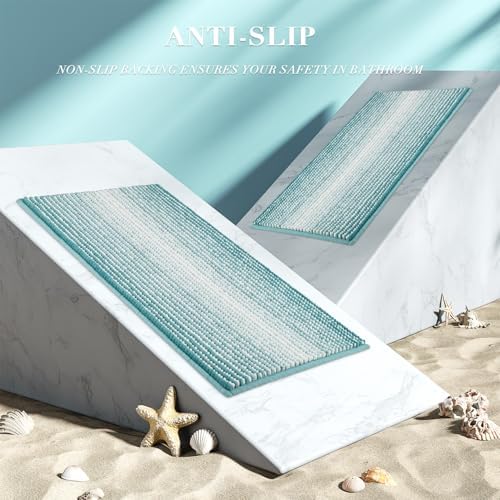 BSICPRO Bathroom Rugs Sets 2 Piece, Non Slip Striped Bath Mats, Aqua Green - Image 3