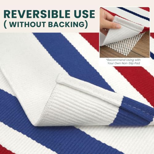 KOZYFLY 4x6 ft Patriotic Striped Rug, Washable Rug for Front Door Porch - Image 4