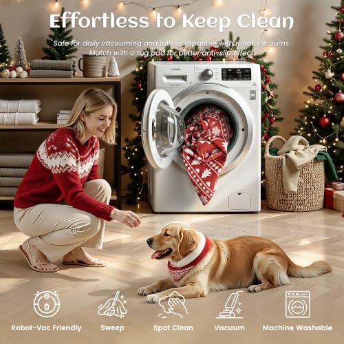 5x7 Christmas Holiday Area Rug, Washable Non‑Slip Low‑Pile Xmas Large Rugs for Living Room Bedroom Dining Room, Winter Indoor Christmas Home Decor(Red Sweater Bauble) - Image 7