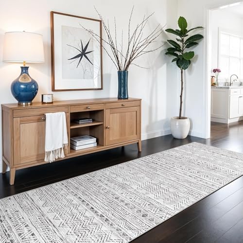 Ksrau 3x6 Runner Rug Washable Moroccan: Non Slip Hallway Floor Mat Grey - Image 2