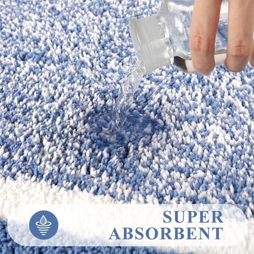Pauwer 3 Piece Bathroom Rug Set, Non Slip Washable Bath Mat, Blue - Image 5