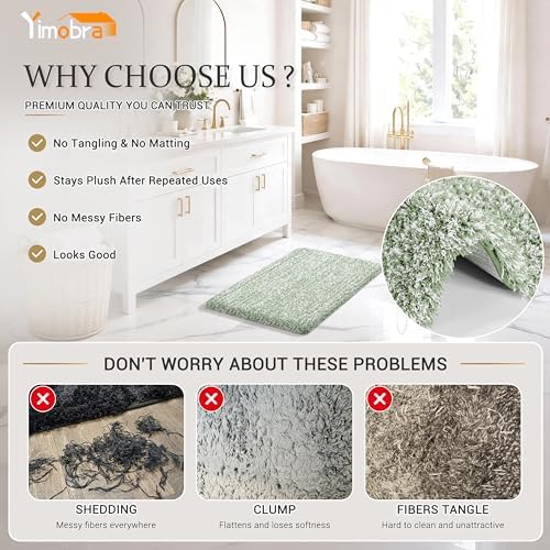 Yimobra Bathroom Rugs Non Slip Washable 36X24, Plush Bath Mat, Green&White - Image 5