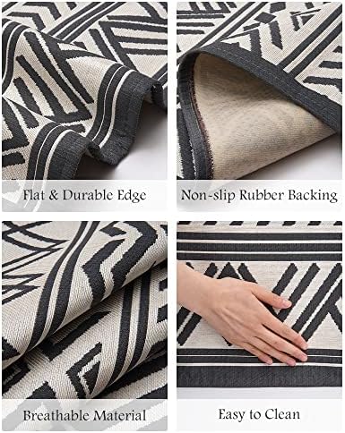 Outdoor Rug Carpet 9x12 ft, Flatweave Textured Outdoor Patio Rug Non Slip Indoor Outdoor Rugs with Rubber Particles Backing Boho Outdoor Area Rug for Patio Deck Front Porch Backyard Balcony - Image 4