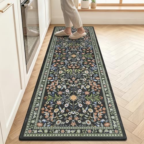Yamaziot Boho Anti Fatigue Kitchen Rug 24"x 71" Black, Non-Slip Kitchen Mat - Image 3