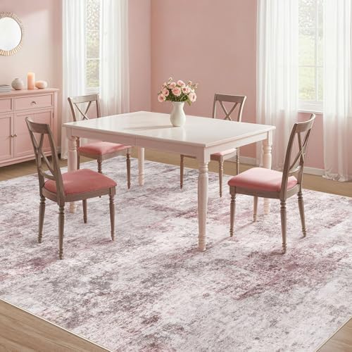 UERMEI 9x12 Washable Area Rug - Neutral Modern Abstract Living Room Rugs, Non-Slip Soft Large Indoor Floor Carpet for Bedroom Home Office & Under Dining Table Decor, Pink Grey - Image 6