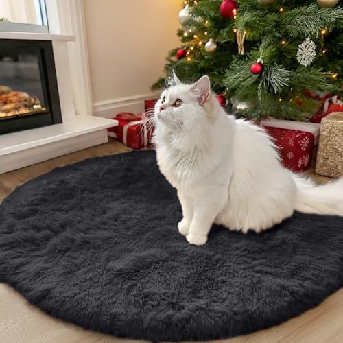 OLANLY Black Round Rugs for Bedroom - Machine Washable, 3 ft Circle Area Rugs for Living Room, Soft and Fluffy Shaggy Carpet for Teen Girls and Boys, Nursery Rooms, Dorms, Home Decor Aesthetic by OLANLY