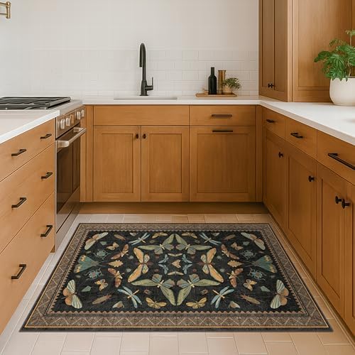 Hazo Haus Black Front Door Mat Indoor Entrance Non Slip Washable - 3x4 Throw Rug for Kitchen, Mudroom, Bedroom Bedside, Insect Boho Vintage Aesthetic Décor - Image 3