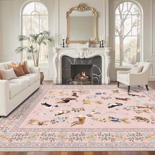 Pink Floral Area Rug 6x9 for Living Room Bedroom by WelcometoBabovid