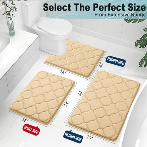 OLANLY Memory Foam Bath Mat Rug 30x20, Ultra Soft and Absorbent Bathroom Rugs, Non-Slip, Comfortable, Machine Washable Bath Carpet for Bathroom Floor, Tub, Shower and Home Decor Accessories, Beige - Image 2
