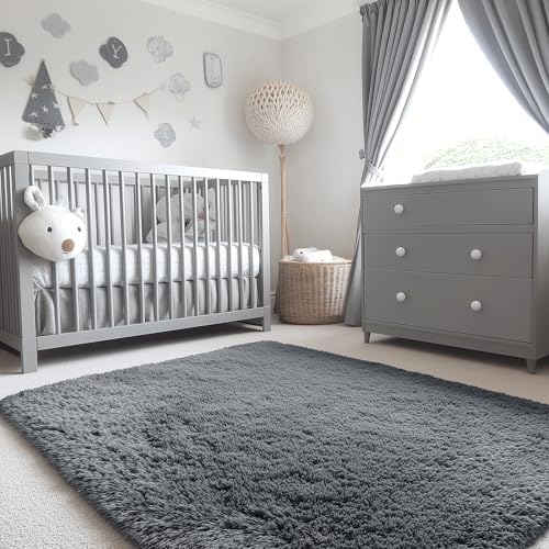 OLANLY 4x4 Machine Washable Accent Rug, Soft Fluffy Shaggy Area Rug for Bedroom, Living Room, Indoor Floor Carpet for Kids, Nursery, Home Decor, Grey - Image 5
